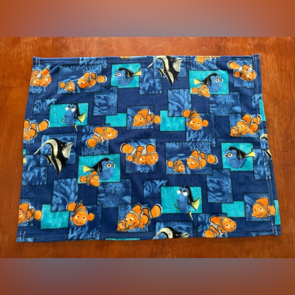 Nemo fish fleece blanket, home sewn for babies or toddlers: 31.5" x 24"
